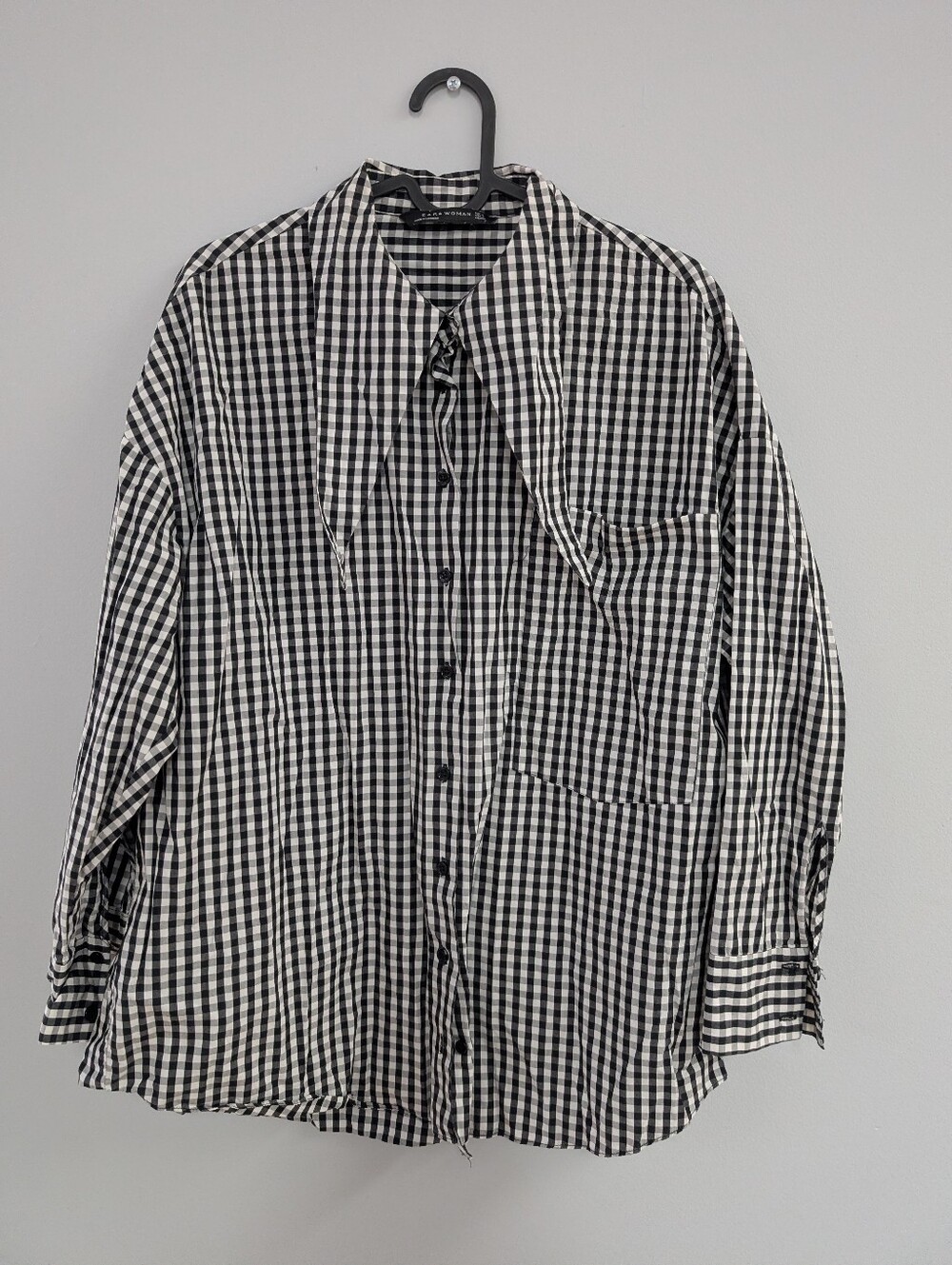 Zara Black and White Gingham Button-Up Shirt